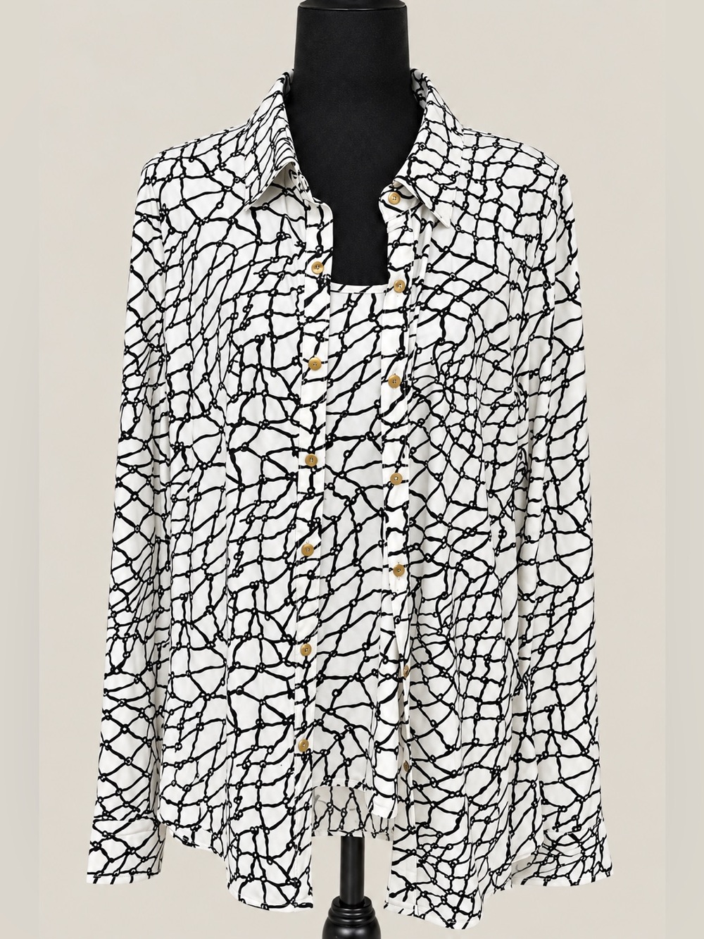 BCBG Max Azria XL NWT Layered Shirt Tank Top Black White Abstract Print